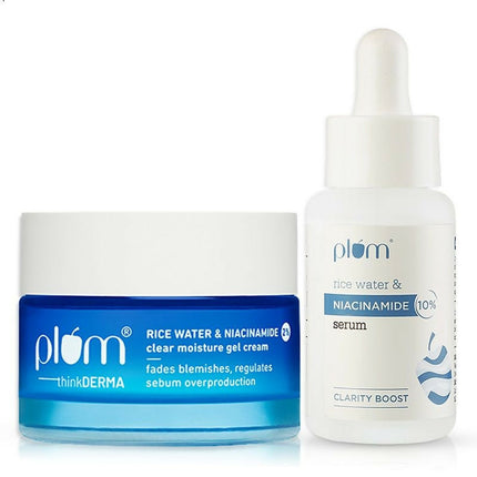 Plum Niacinamide Serum & Moisturizer Duo With Rice Water - Fades Blemishes, Hydrates & Brighten Skin