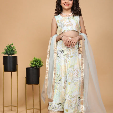 Divine Drape Girls Chinon Pista Printed Kids Lehenga Choli With Dupatta