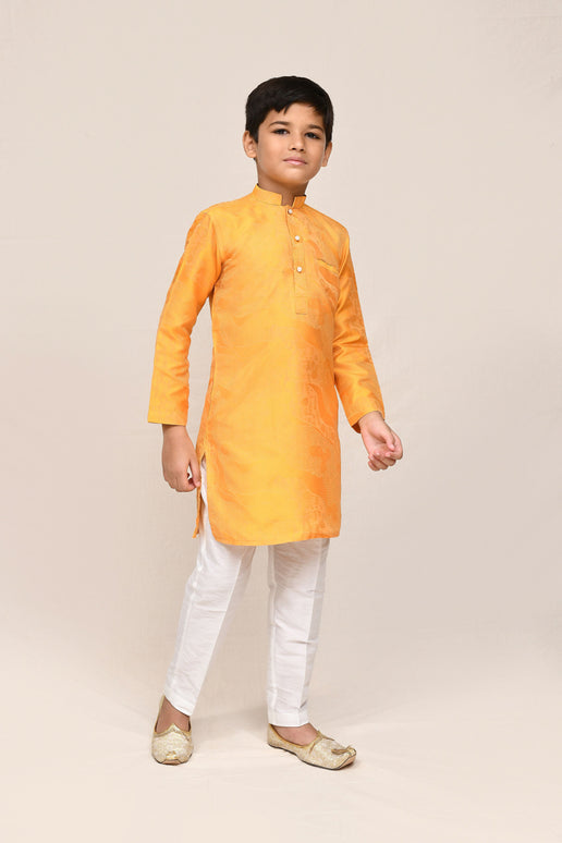 Joban Fashion Pure Silk Yellow Kurta With Straight Fit Pant