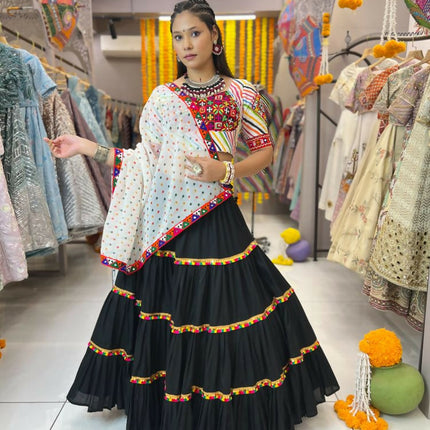 Aastha Fashion Black Rayon Readymade Lace Semi Stitched Wedding Wear Lehenga Choli