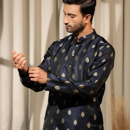 Blue Viscose Jacquard Wovon Designer Kurta Set - Mahotsav