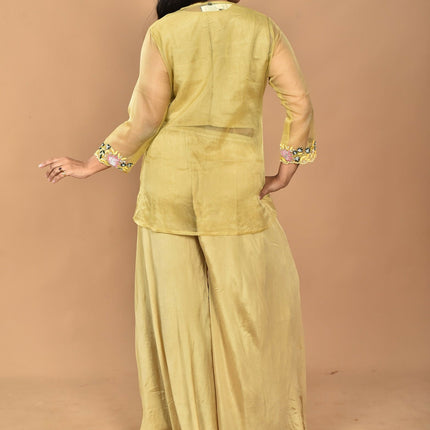 Morchari Women And Hand Embroidery Palazzo Set-Mustard