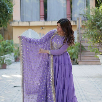 Aastha Fashion Purple Star Georgette Embroidery Party Wear Designer Gown