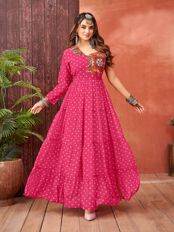 Aastha Fashion Pink Faux Blooming Georgette Glamorous Festival Wear Designer Navratri Gown Collection