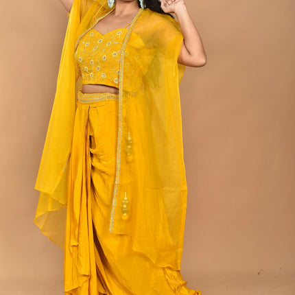 Morchari Women Hand Embroidery Crop Top-Yellow