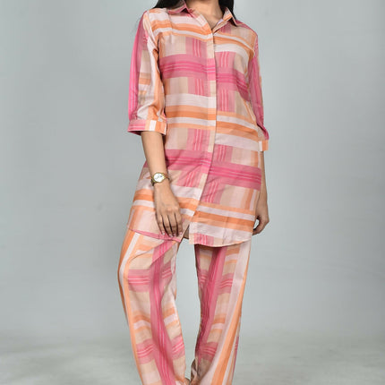 Morchari Digital Print Semi Muslin Co-Ord Set Top & Trouser-Multicolor