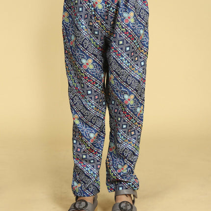 Divine Drape Girls Roman Slub Blue Printed Straight Kids Kurta Pant With Dupatta