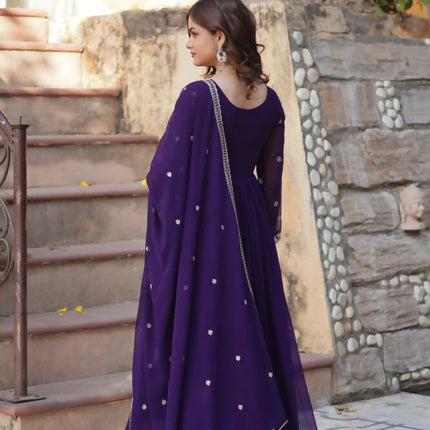 Aastha Fashion Purple Faux Blooming Sequins-Multi & Beads Embroidered Work Party Wear Designer Gown
