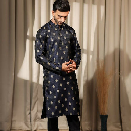Blue Viscose Jacquard Wovon Designer Kurta Set - Mahotsav