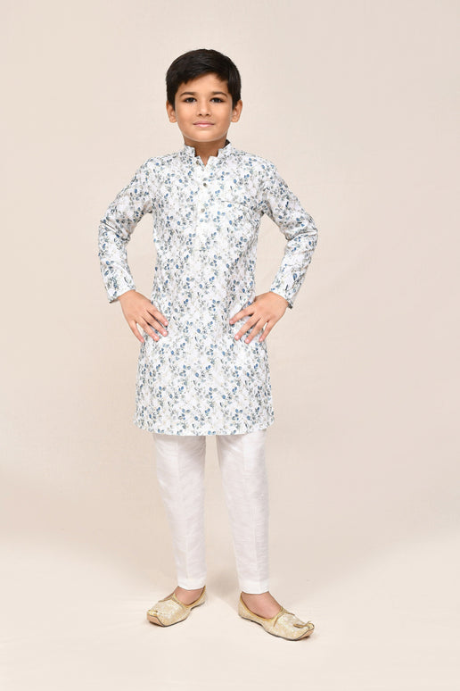 Joban Fashion Printed Cotton White Kurta With Straight Fit Pant