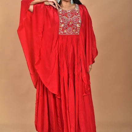 Morchari Kaftan Zari Embroidery Work Gown-Red