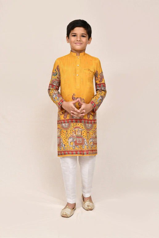 Joban Fashion Silk Yellow Kurta With Straight Fit Pant
