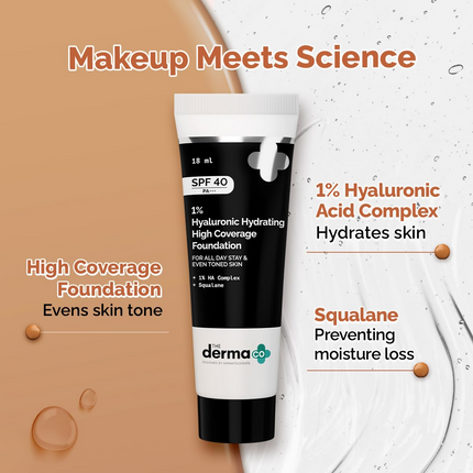 The Derma Co 1% Hyaluronic Hydrating High Coverage Foundation With SPF 40 PA+++ - 02 Nude