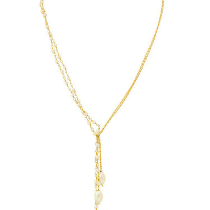 Beaded Pearl Drop One-Sided Layered Necklace - Ruby Raang