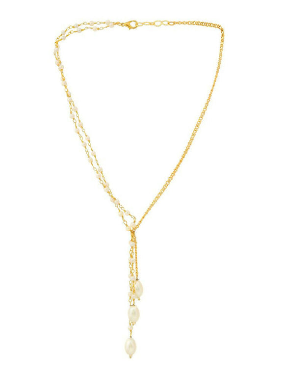 Beaded Pearl Drop One-Sided Layered Necklace - Ruby Raang