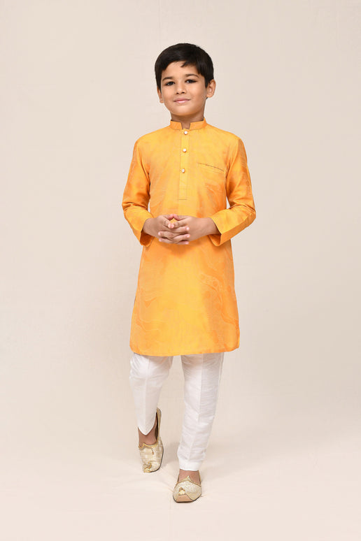 Joban Fashion Pure Silk Yellow Kurta With Straight Fit Pant