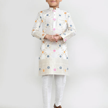 Joban Fashion Silk Off White Kurta With Straight Fit Pant