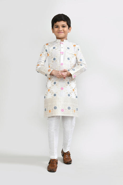 Joban Fashion Silk Off White Kurta With Straight Fit Pant