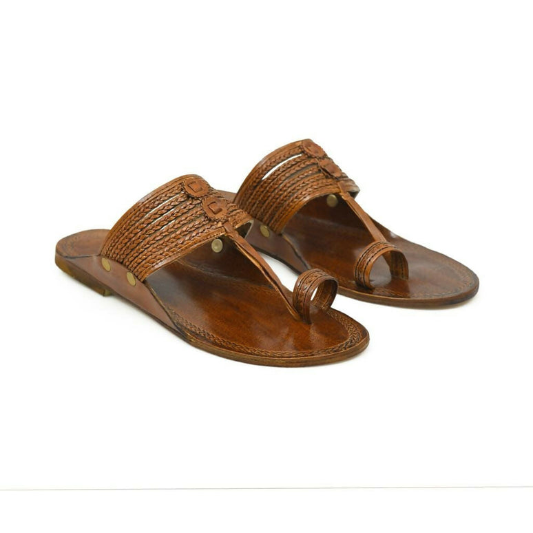 Stepsoft Men'S Brown Kolhapuri Chappal | Handcrafted Leather Slip-On Ethnic Footwear