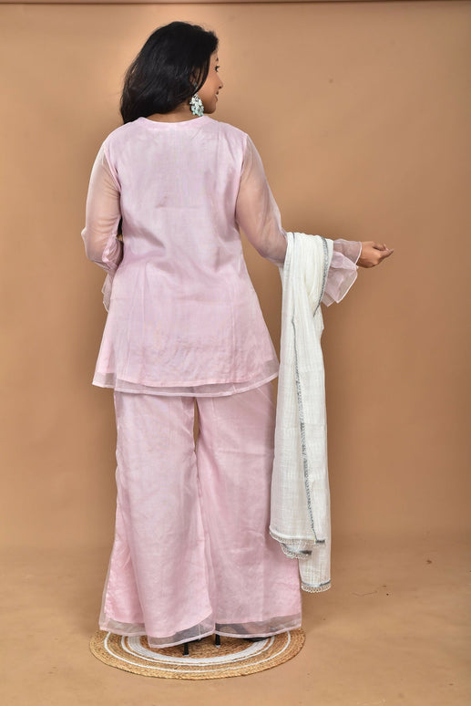 Morchari Women And Hand Embroidery Palazzo Set-Pink