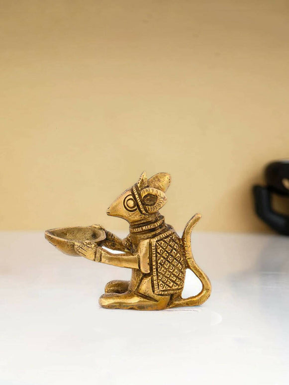 CraftVatika Gold Toned Brass Mouse Shaped Holding Diya