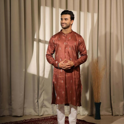 Brown Viscose Designer Embroidery Work Kurta Set - Mahotsav