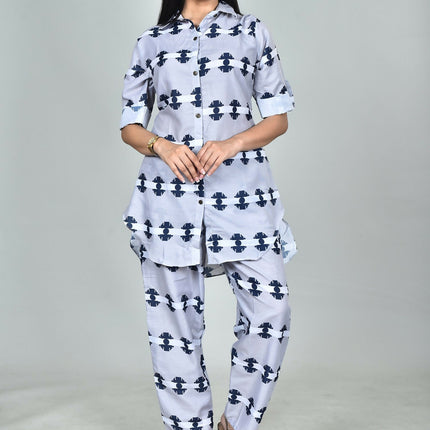 Morchari Digital Print Semi Muslin Co-Ord Set Top & Trouser-Multicolor