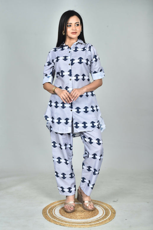 Morchari Digital Print Semi Muslin Co-Ord Set Top & Trouser-Multicolor