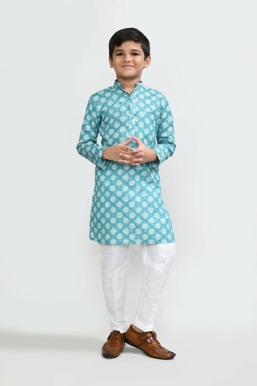 Joban Fashion Cotton Green Kurta With Straight Fit Pant
