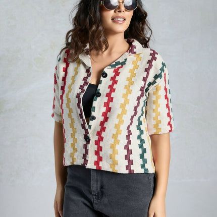 Multi Knited Wevon Designer Shirt - Hiral Fashion