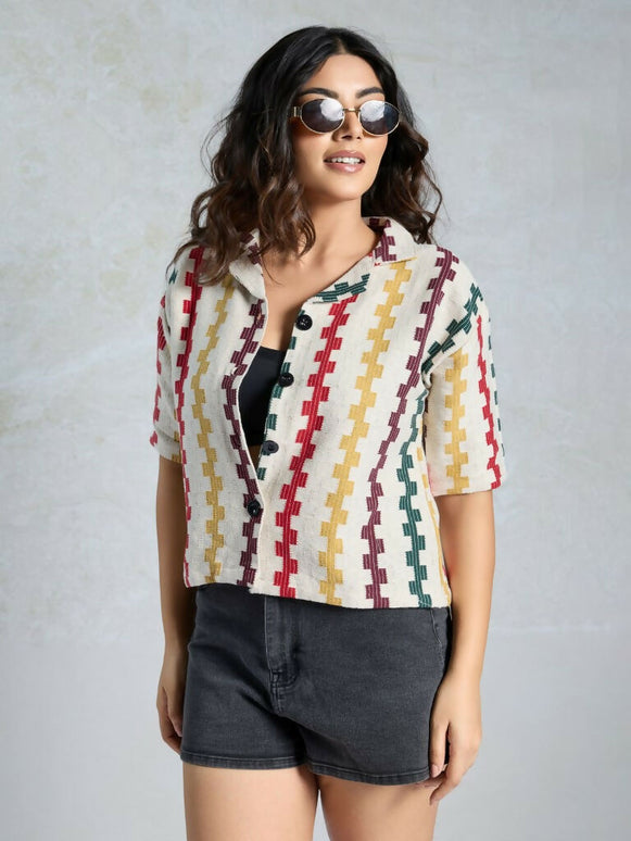 Multi Knited Wevon Designer Shirt - Hiral Fashion