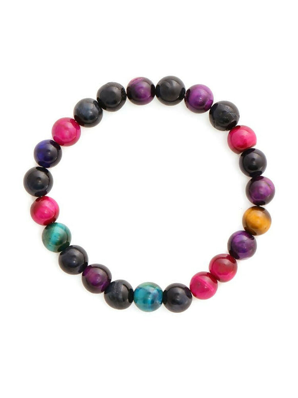 Red Carnelian, Lapis Lazuli, Amethyst and Green Avanturine Multicoloured Black Toned crystal bracelet - Ruby Raang