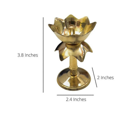 Craftvatika Gold Tone Brass Lotus Shape Pillar Diya Oil Lamp