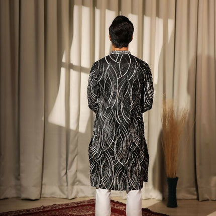 Black Viscose Designer Embroidery Work Kurta Set - Mahotsav