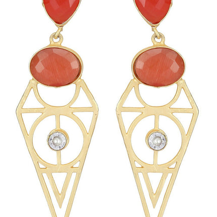 Joban Fashion Women Red Stone Matte Gold Earrings