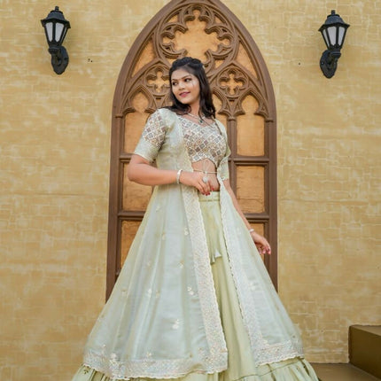 Aastha Fashion Pista Heavy Joya Silk Heavy Embroidery Zari Semi Stitched Wedding Wear Lehenga Choli