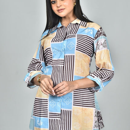 Morchari Digital Print Semi Muslin Co-Ord Set Top & Trouser-Multicolor
