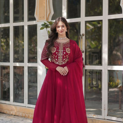 Aastha Fashion Pink Faux Blooming Embroidery Work Party Wear Designer Gown