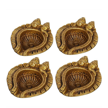 eCraftIndia 4 Pieces Beige Lakshmi & Lord Ganesha Diyas