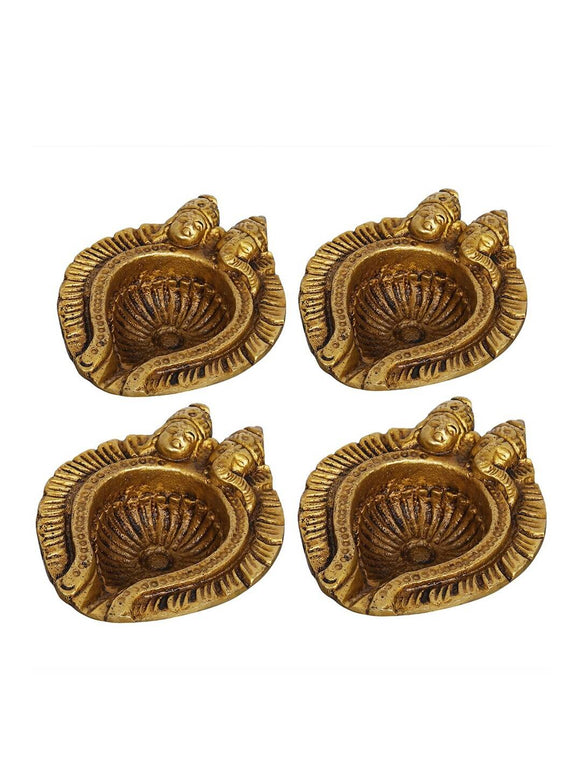 eCraftIndia 4 Pieces Beige Lakshmi & Lord Ganesha Diyas