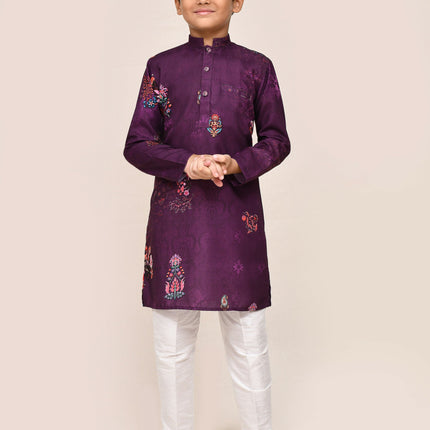Joban Fashion Art Silk Purple Kurta With Straight Fit Pant