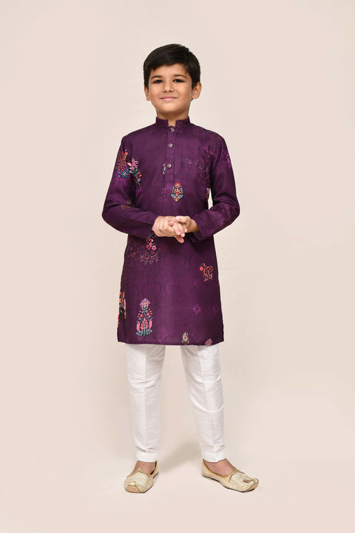 Joban Fashion Art Silk Purple Kurta With Straight Fit Pant