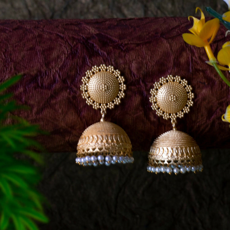Joban Fashion Women Matte Gold Brass Jhumka