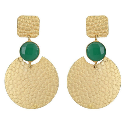 Joban Fashion Women Round Shape Green Stone Matte Gold Earrings
