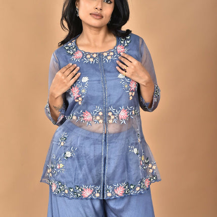 Morchari Women And Hand Embroidery Palazzo Set-Grey