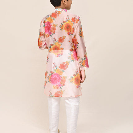 Joban Fashion Georgette Peach Kurta With Straight Fit Pant