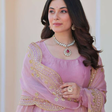 Aastha Fashion Pink Fendy Chiffon 12 Kali Stitched Party Wear Designer Gown