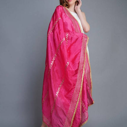 Shehnaai Magenta Artsilk Dupatta With Sarwoski And Gota Aari Embroidery