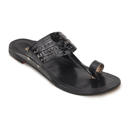 Stepsoft Men'S Leather Kolhapuri Chappals – Handcrafted Ethnic Flats (Black)