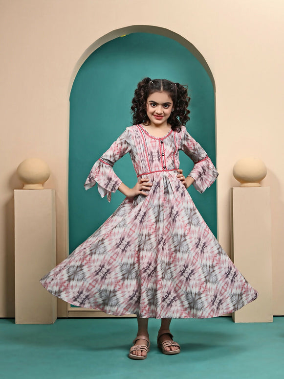 Divine Drape Girls Muslin Pink Printed Kids Anarkali Gown